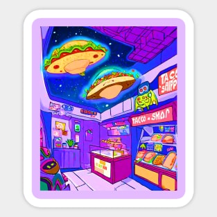 taco shop at space anime style art Sticker